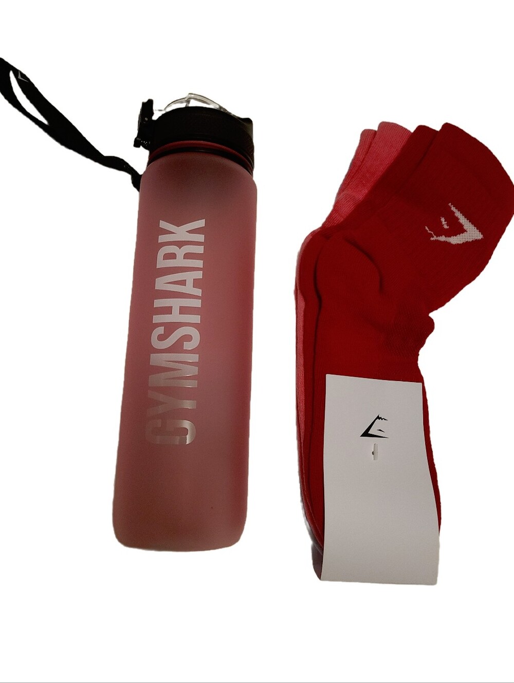 NEW Gymshark Pink Water Bottle + 3 Pair Women's Socks Bundle | Size Large | Set